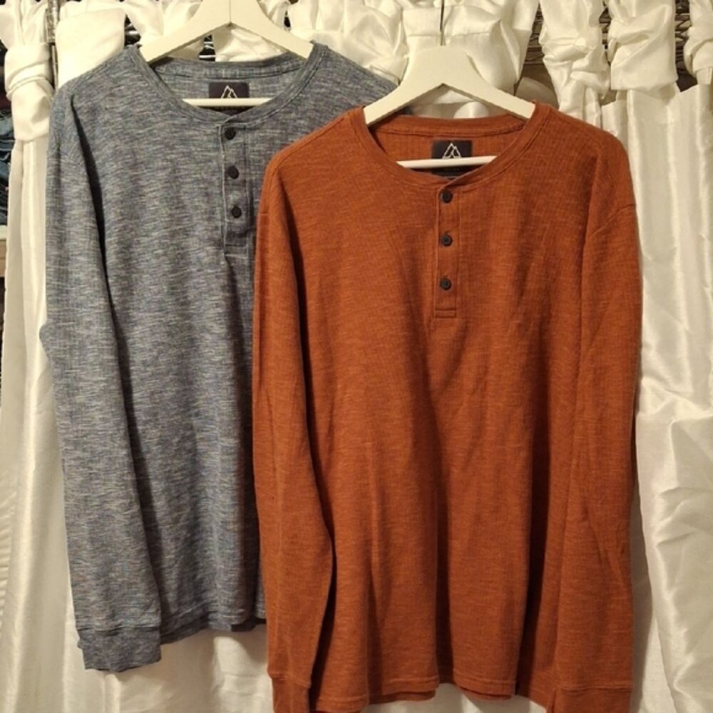 Alpine Design Long Sleeve Henley Shirts in Blue and Orange XXL